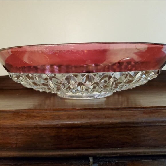 Indiana Glass Ruby Band Crystal Diamond Serving Bowl 13.5" - Picture 3 of 5